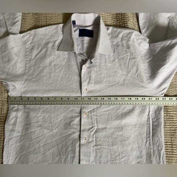 David Donahue Men’s Dress Shirt 16 34/35 Purple Check Cotton Barrel Cuff - Picture 11 of 12